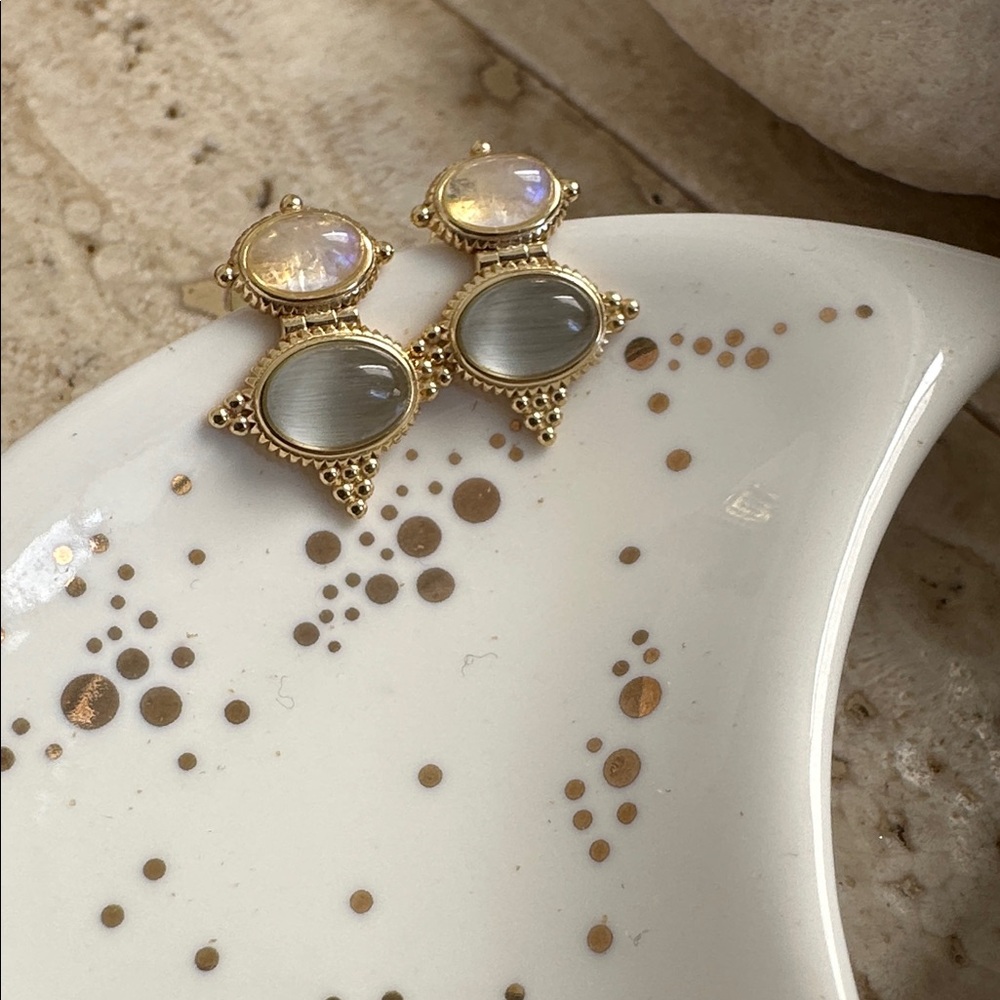 14k Gold Vermeil Moonstone Awe Inspired Oracle Earrings NEW